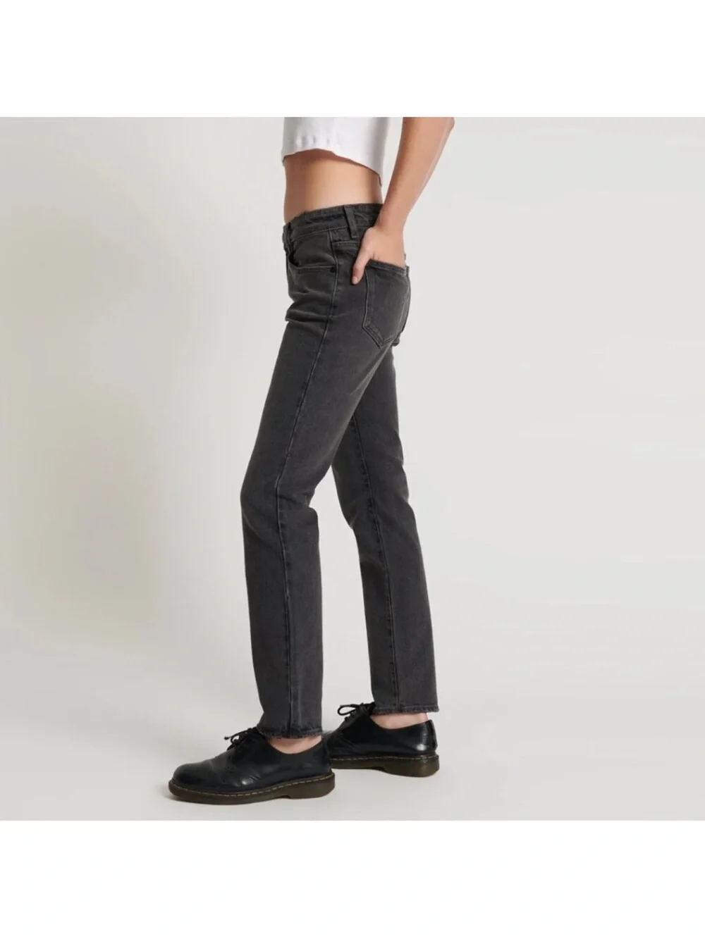 One Teaspoon Stixx Low Waist Slim Straight Leg Denim Jeans Washed Black Size 28